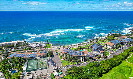 Aerial view of Lawai Beach Resort on a beautiful day